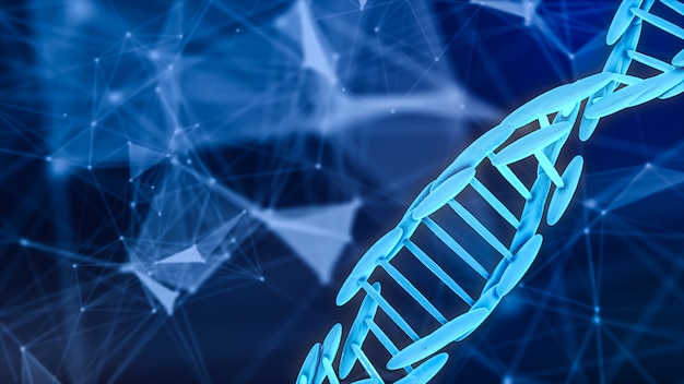 과학적 배경에 Dna 혈액 세포의 추상 3d 렌더링