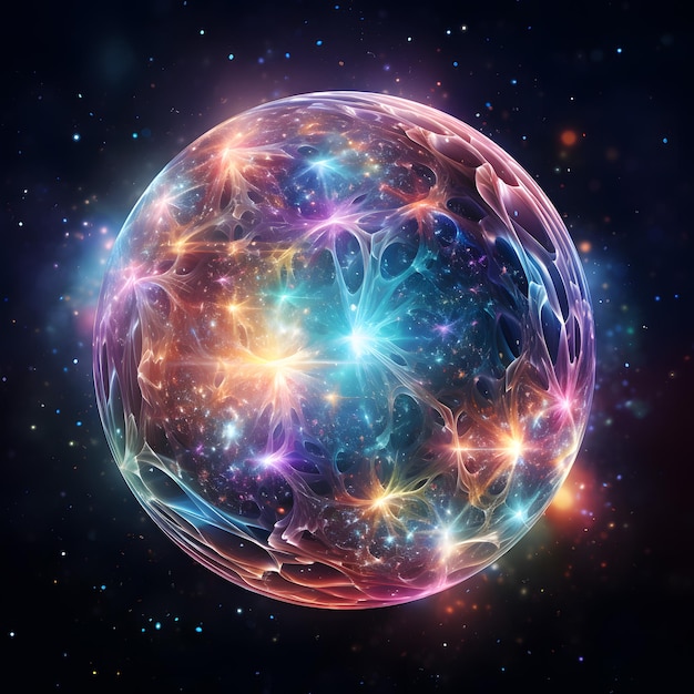 Abstract 3d rendering of planet in space with stars and nebula