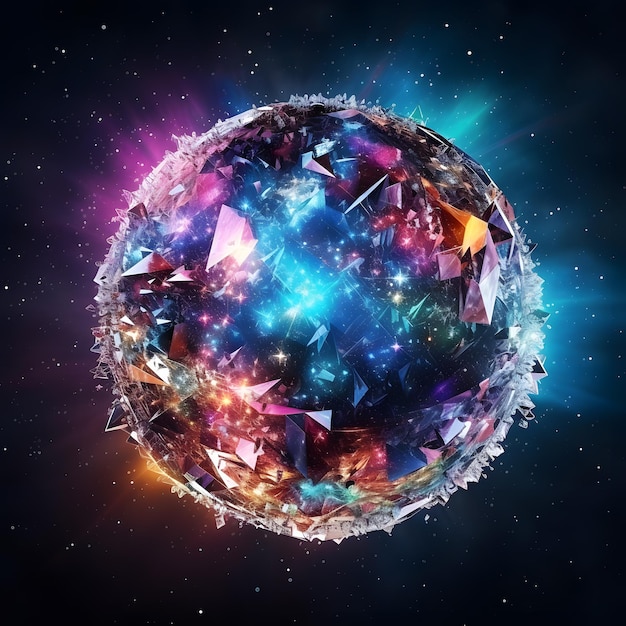 Abstract 3d rendering of planet in space with stars and nebula