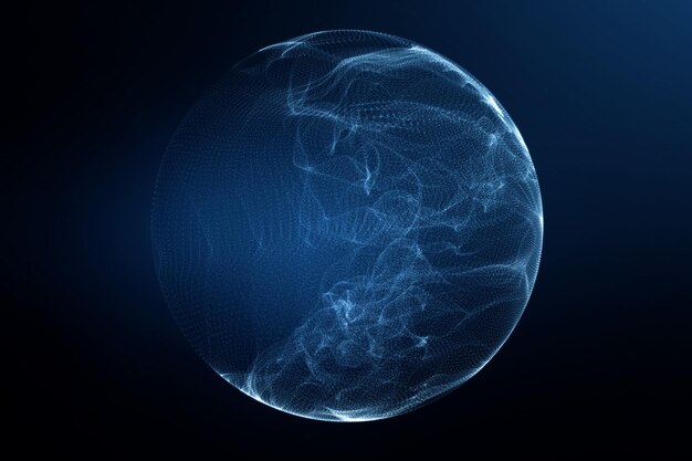 Абстракт 3d рендеринг сфера, сделанная из неоновых точек Глобальное сетевое соединение Globe Grid Всемирная коммуникация Футуристический земной шар Научные технологии и иллюстрации на темных обоях