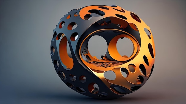 Abstract 3d rendering of a sphere with an orange and black pattern