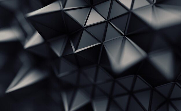 Abstract 3d rendering of triangulated surface. Contemporary background. Futuristic polygonal shape. Distorted low poly backdrop with sharp lines.