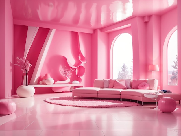 Abstract 3D Room in Pink Pustel Color