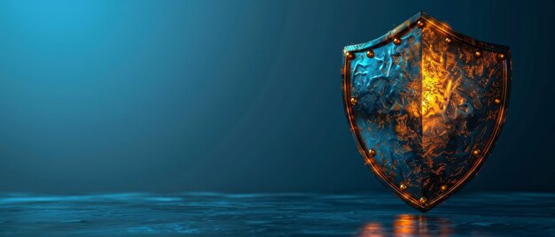 Foto abstract 3d schild op blauwe achtergrond gegevensbescherming bedrijfsbeveiliging systeembescherming concept antivirus scherm verzekering garantie netwerk firewall symbool