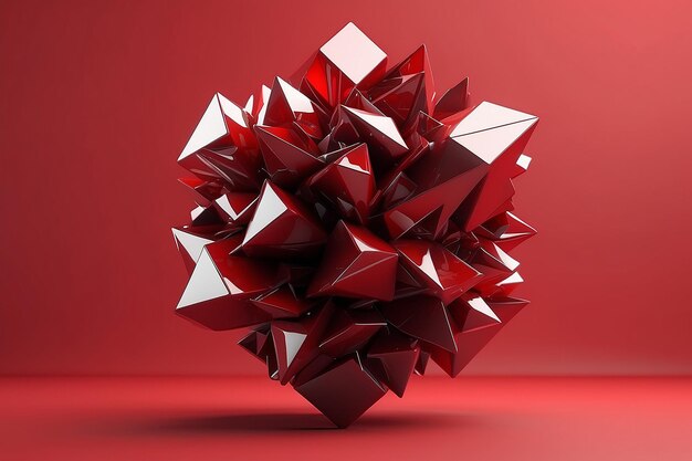 赤い背景に対する抽象的な3D形状