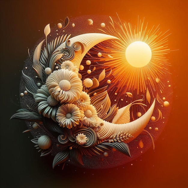 Abstract 3D shape half sun half moon image background