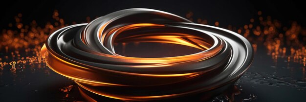 Photo abstract 3d spiral with orange flames reflecting light and water droplets on dark background