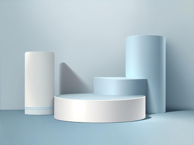 Photo abstract 3d steps white gray and blue cylinder