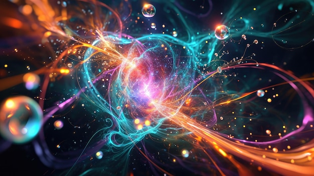 Abstract 3D symphony of subatomic particles background