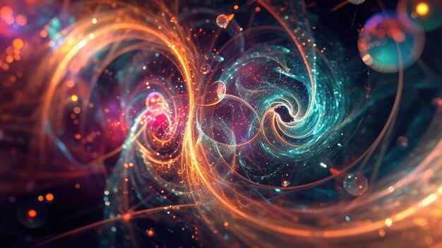 Abstract 3D symphony of subatomic particles background