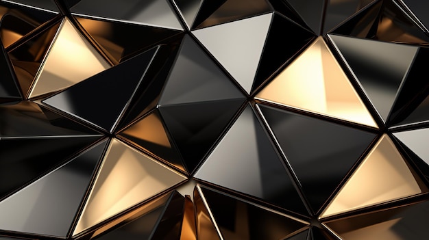 Abstract 3d van chaotische veelhoekige achtergrond Reflecterend oppervlak met gouden elementen Generatieve AI