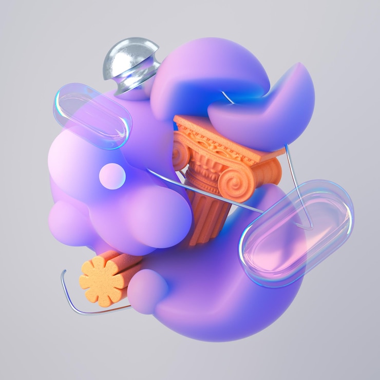Foto abstract 3d-vormen creatieve compositie 3d-rendering illustratie