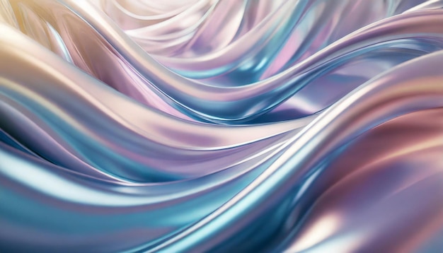 Abstract 3D wavy metallic lines in soft pastel hues symbolizing fluidity and creativity Dynamic ba