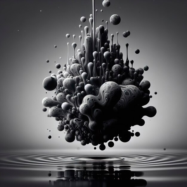 黒と白の水に抽象的なアクリル ドロップ
