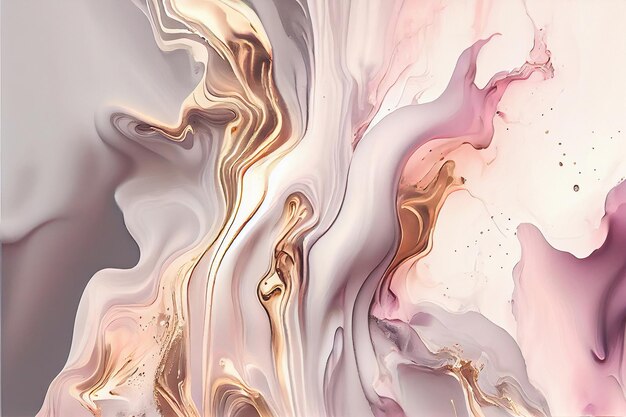 Abstract acrylic fluid art painting texture pink and gold colors