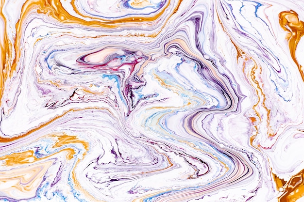 抽象的なアクリル液体の質感。カラーペイントの斑点と水しぶきのあるモダンなアートワーク