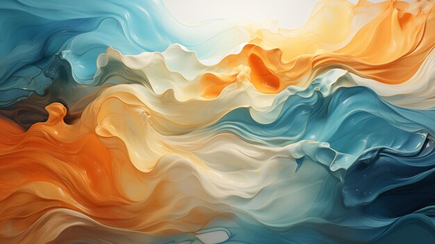Photo abstract acrylic paint background by teal color orange with liquid fluid texture for background