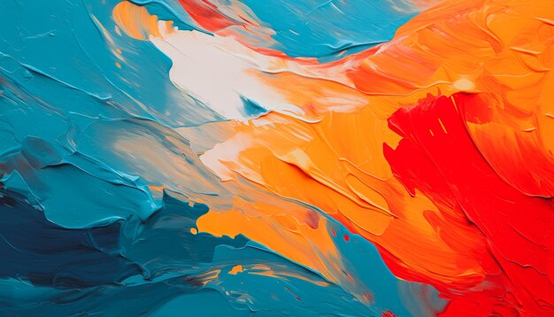 오렌지, 파란색, 빨간색 색의 추상적인 아크릴 페인트 다채로운 벽지 질감
