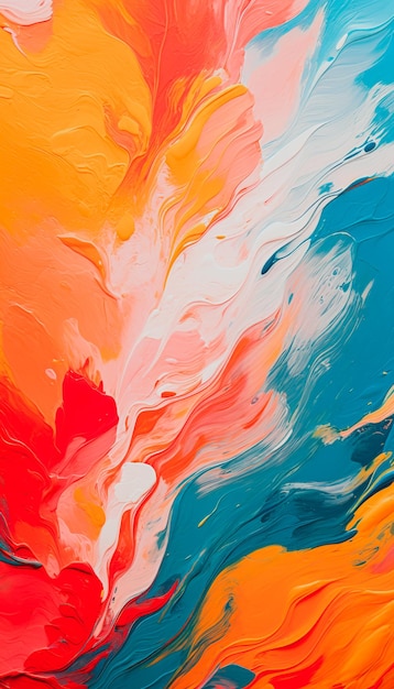 Abstract acrylic paint in orange blue and red color palette Colorful wallpaper texture