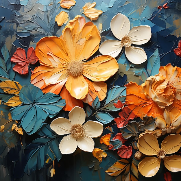 abstract acrylic painting of background with flowers