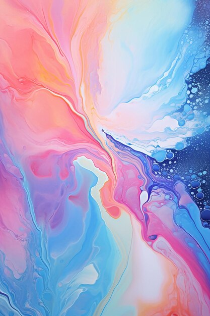 Abstract acrylic pour painting hyperealistic irisdicent holographic gradient colors