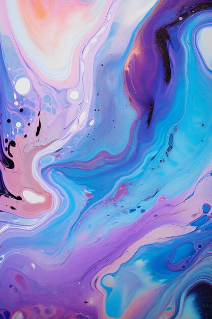 Abstract acrylic pour painting hyperealistic irisdicent holographic gradient colors