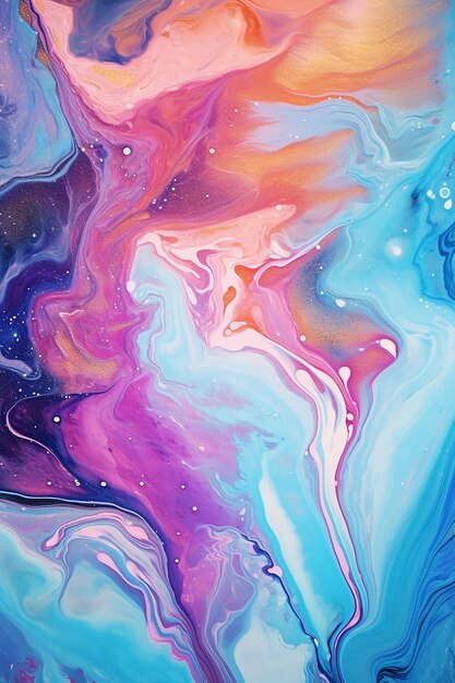 Abstract acrylic pour painting hyperealistic irisdicent holographic gradient colors