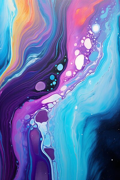 Abstract acrylic pour painting hyperealistic irisdicent holographic gradient colors