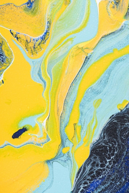 Абстрактная акриловая текстура с желтой и синей краской