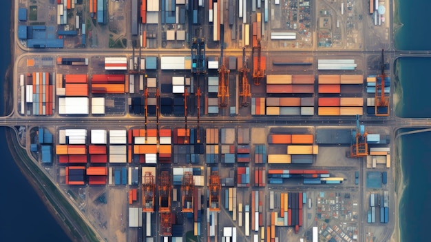 Abstract aerial view of a sprawling container port Created with Generative AI technology