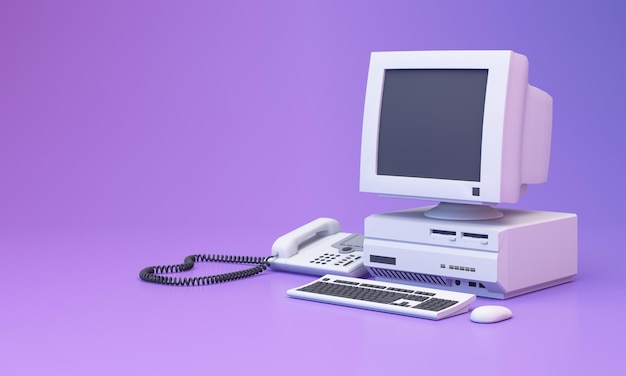 Photo abstract aesthetic background with 90s style system message windows old vintage computer mouse keyboard pop up icon system message window on pink and purple gradient y2k style realistic 3d render