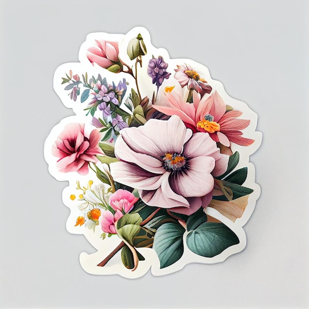 Abstract aesthetic flower sticker Digital illustration AI