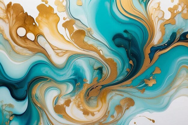 Abstract Alcohol Ink Art Elegant Waves of Color and Golden Swirls in Natural Luxury