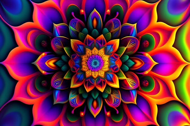 Abstract amazing flower of luminous fractal shapes Abstract colorful exotic flower