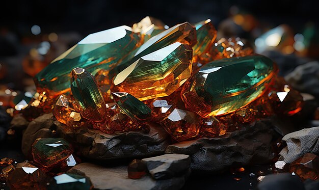 Abstract amazonite stone in green on a dark background