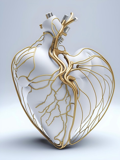 Abstract anatomical human heart model with gold veins Generative AI