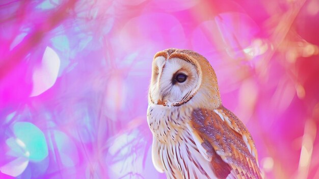 Abstract animal owl portrait in studio with a colorful and bright background ai generative