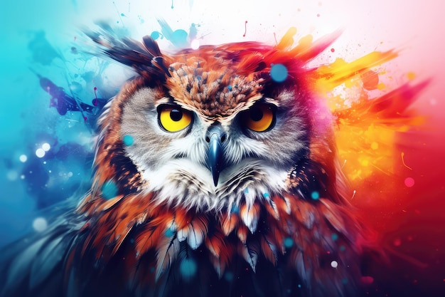 Abstract animal owl portrait with colorful background