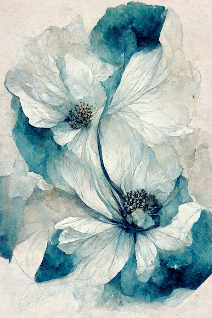 Abstract aquarel blauw bloemdessin 2