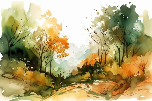 Abstract aquarel herfst landschap gouden kleur minimalisme 7 generatieve ai