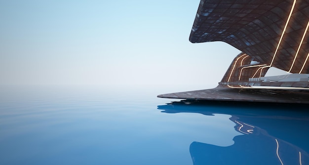 Abstract architectonisch beton en verroest metaal van een moderne villa aan zee met zwembad