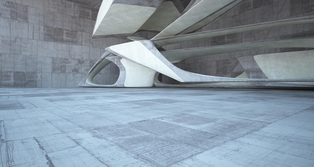 Abstract architectonisch beton glad interieur van een minimalistisch huis met neonverlichting 3D