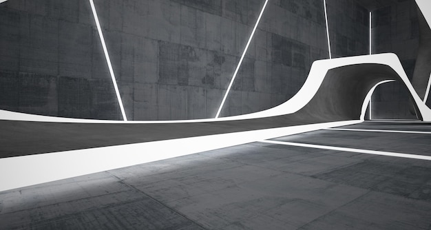Abstract architectonisch beton glad interieur van een minimalistisch huis met neonverlichting 3D