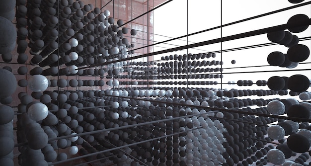 Abstract architectonisch betonnen interieur uit een reeks bollen met grote ramen 3D