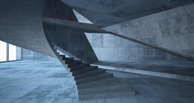 Abstract architectonisch betonnen interieur van een minimalistisch huis 3D illustratie en weergave