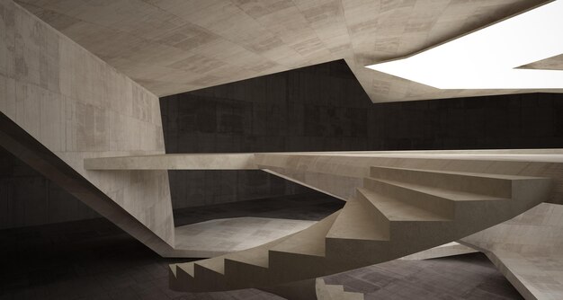 Abstract architectonisch betonnen interieur van een minimalistisch huis 3D illustratie en weergave