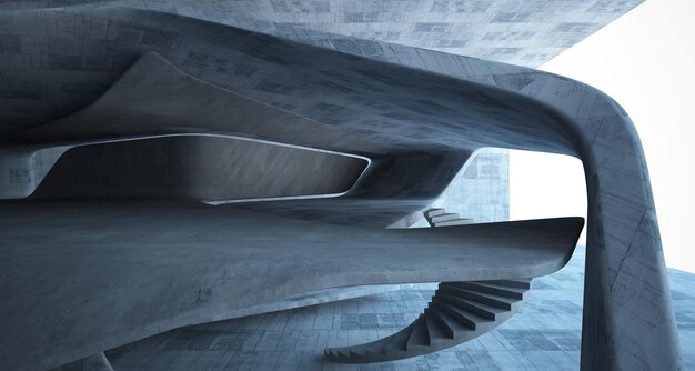 Abstract architectonisch betonnen interieur van een minimalistisch huis 3D illustratie en weergave