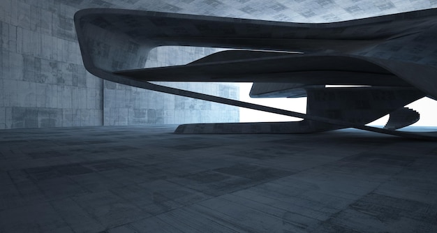 Abstract architectonisch betonnen interieur van een minimalistisch huis 3D illustratie en weergave