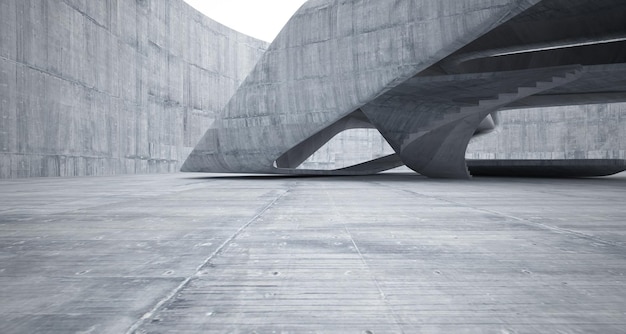 Abstract architectonisch betonnen interieur van een minimalistisch huis 3D illustratie en weergave