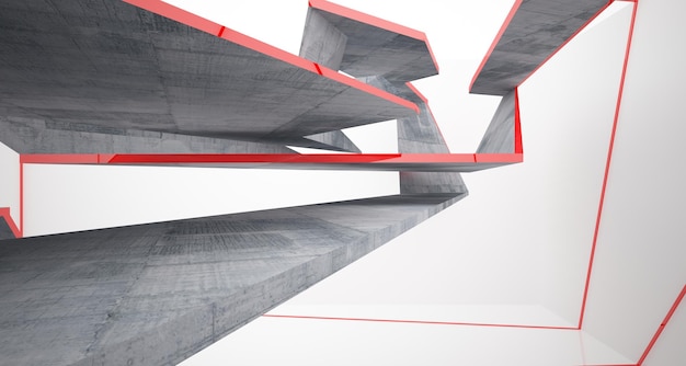 Abstract architectonisch betonnen interieur van een minimalistisch huis 3D illustratie en weergave